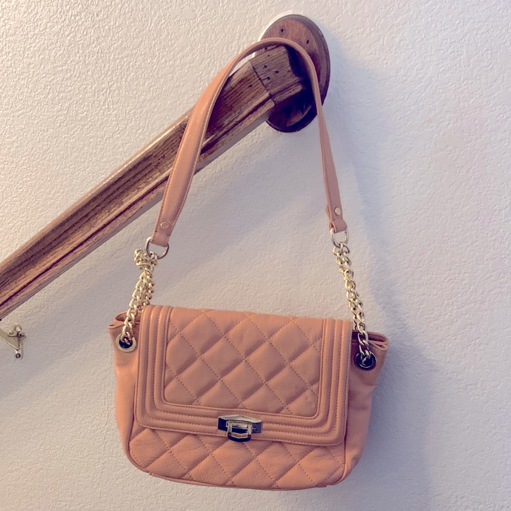 Nude Quilted Faux Leather Purse